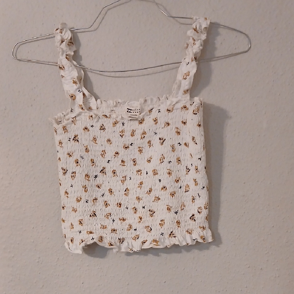 Billabong White Smocked Ruffled Tank Top